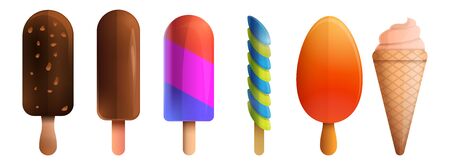 set of beautiful cartoon ice cream cartoons, vector illustrationのイラスト素材