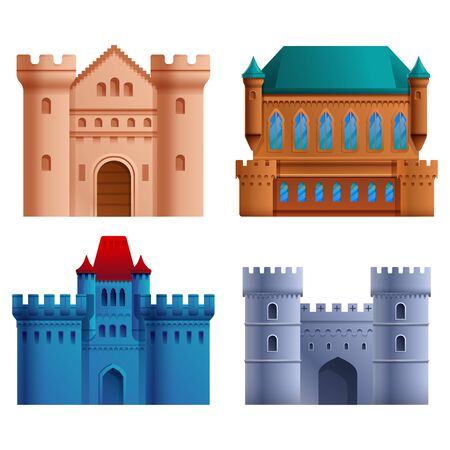set of beautiful cartoons castles, vector illustrationのイラスト素材