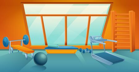 cartoon gym with equipment, vector illustrationのイラスト素材