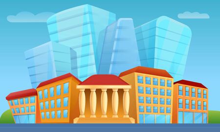 Cartoon city panorama with skyscrapers, vector illustrationのイラスト素材