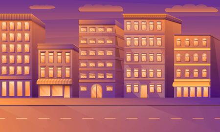 Cartoon empty city street with buildings in the morning, vector illustration.
のイラスト素材