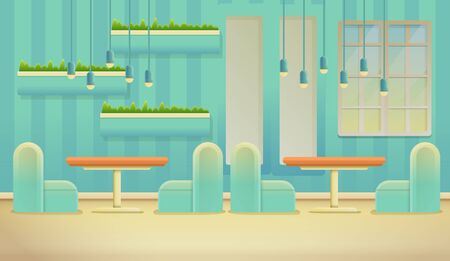 Cartoon interior of a modern cafe, vector illustrationのイラスト素材