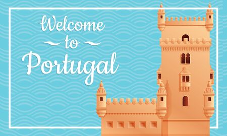 Cartoon card welcome to portugal, vector illustrationのイラスト素材