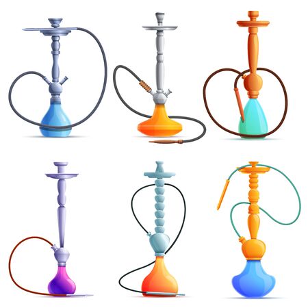 Set of cartoon hookahs, vector illustrationのイラスト素材