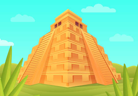 cartoon mayan pyramid in the jungle, vector illustrationのイラスト素材