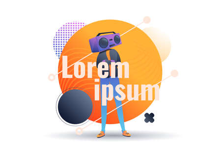 abstract poster with a man with a tape recorder on his head, vector, illustrationのイラスト素材