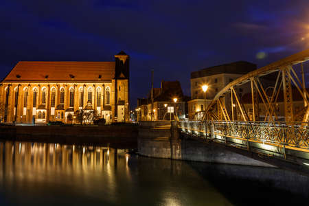 evening view of the Odra River and Tumski Island in the city of Wroclaw in Poland in spring