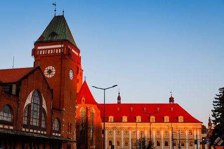 morning view of the sights of the city of wroclaw in poland in springの写真素材