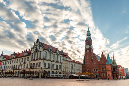 morning view of the sights of the city of wroclaw in poland in springの写真素材