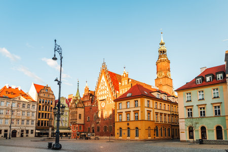 morning view of the sights of the city of wroclaw in poland in springの写真素材