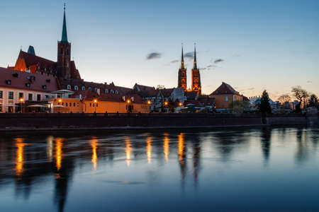 morning view of the sights of the city of wroclaw in poland in springの写真素材