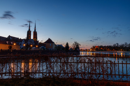 morning view of the sights of the city of wroclaw in poland in springの写真素材