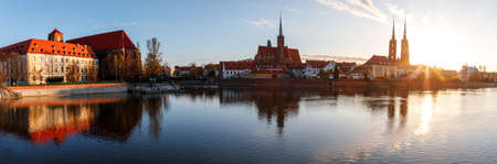 morning view of the sights of the city of wroclaw in poland in springの写真素材