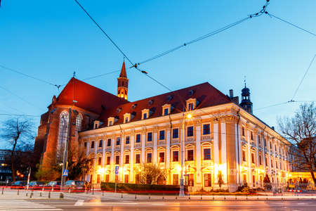 evening city streets in poland in wroclaw in springの写真素材
