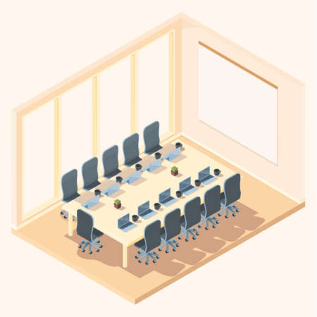 cartoon isometric office presentation room, vector illustrationのイラスト素材