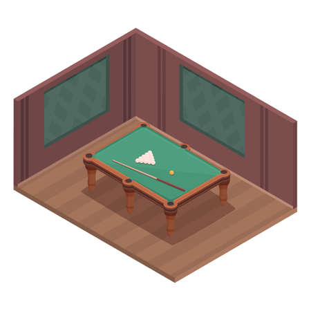 isometric billiard room interior, vector illustrationのイラスト素材