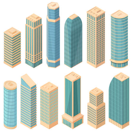 set of isometric skyscrapers, vector illustrationのイラスト素材