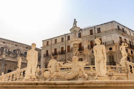 fountain of shame of the city of palermo sicily italy in summerのeditorial素材