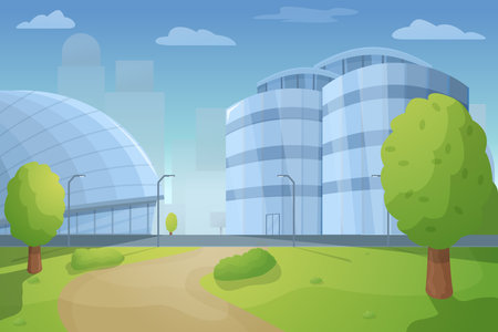 view of modern city with skyscrapers, vector illustrationのイラスト素材