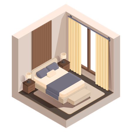 isometric stylish modern bedroom, vector illustrationのイラスト素材