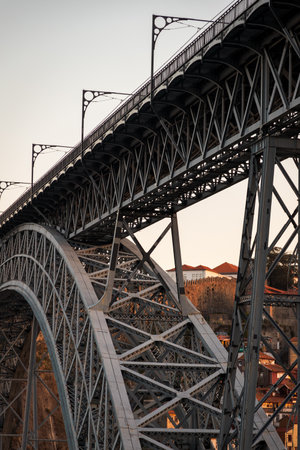 bridge over the douro river in the city of porto in autumn in portugalの写真素材
