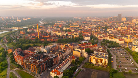 morning streets of the city of Poznan at dawn in springの写真素材