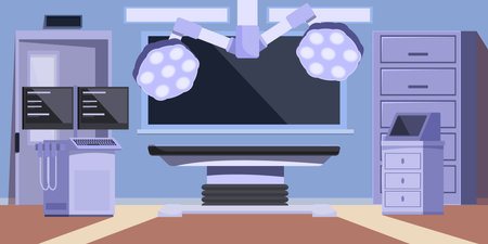 cartoon operating room with bed and equipment, vector illustrationのイラスト素材