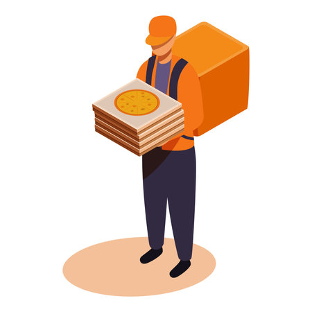 isometric courier with pizza boxes, vector illustrationのイラスト素材