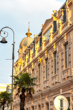 morning streets of batumi in georgia in summer at dawnの写真素材