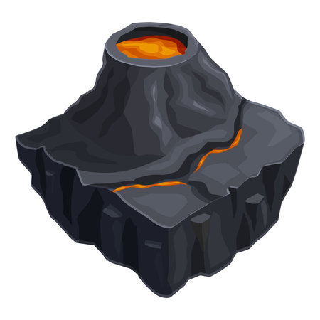 isometric game stone volcanic landscape flying island, vector illustrationのイラスト素材