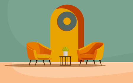 cartoon interior with armchairs and small table, vector illustrationのイラスト素材