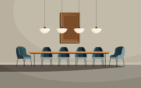 cartoon interior with table and chairs, vector illustrationのイラスト素材