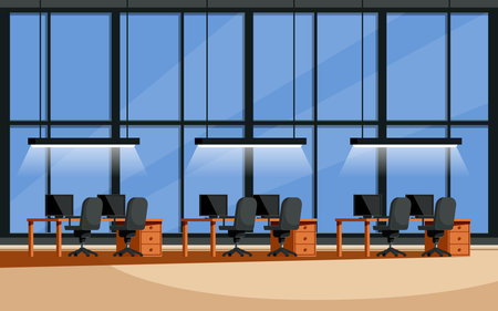 cartoon coworking office interior in loft style, vector illustrationのイラスト素材
