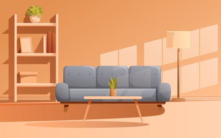 living room interior with sofa, wardrobe and floor lamp, vector illustrationのイラスト素材