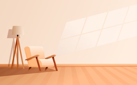 empty bright minimalist room with armchair and floor lamp, vector illustrationのイラスト素材