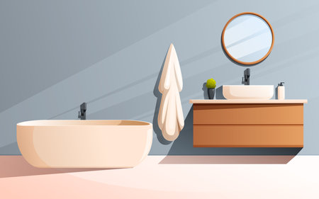 minimalist bathroom with sink and mirror, vector illustrationのイラスト素材