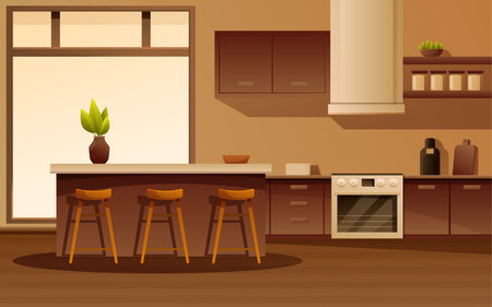 minimalist kitchen interior with furniture, vector illustrationのイラスト素材