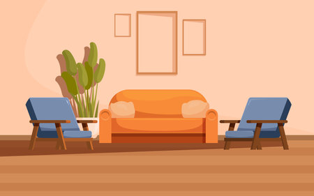 minimalist living room interior with furniture, vector illustrationのイラスト素材