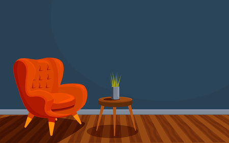 cartoon minimalistic room interior with armchair and table, vector illustrationのイラスト素材