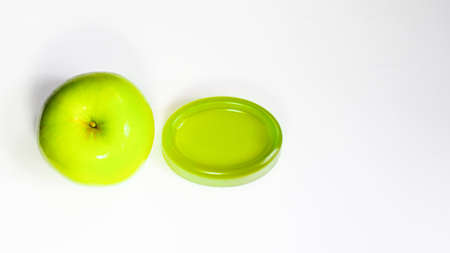 Handmade apple soap isolated on white background Taken along with green apples, Green apple glycerin soap.の写真素材