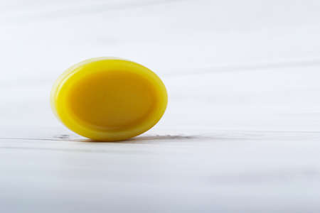 Lemon soap., Glycerin handmade lemon soap and fresh lemons on wooden background.の写真素材
