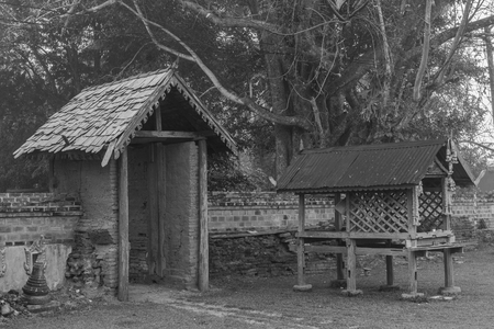 The main entrance  in the old buddhist temple 300 year old in the countryside of Thailand.の写真素材