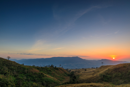 Beautiful sunset on the high mountain in Loei province, Thailand.の写真素材