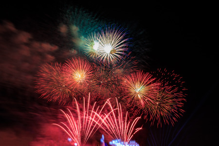 Colourful fireworks in the night of celebration.