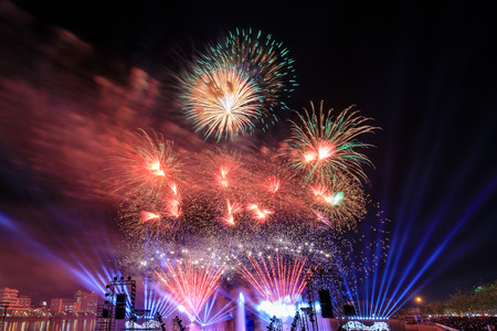 Colourful fireworks in the night of celebration.の写真素材