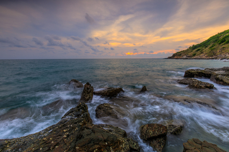 Colorful sunset on the sea in Khaoleamya-mookoh samet national park Rayong province, Thailand.の写真素材