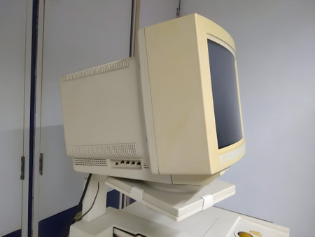 Antique piece of a Computer monitor in a medical laboratory, close-up of the monitor