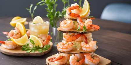 Tasty appetizer with shrimps, lemon and parsleyの素材