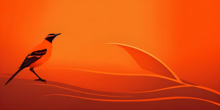 Bird on orange background with copy space for your text or image.の素材