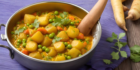 Vegetable stew with carrot, potato, peas and parsleyの素材